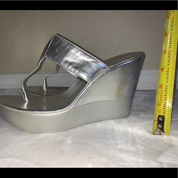 BCBG Silver Wedge Sandals. - Picture 2 of 8